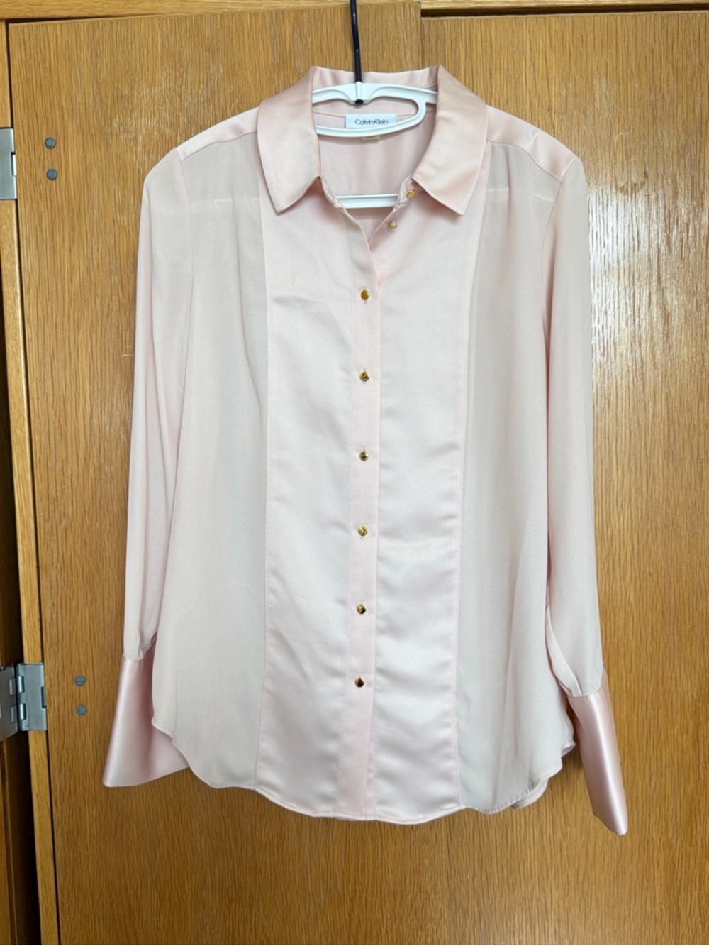 Calvin Klein Women's Blush Pink Satin Button-Up Blouse